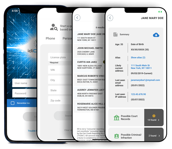 Three layers of a phone show a law enforcement mobile app